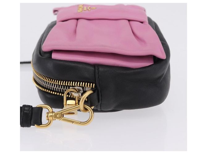 Borsa a tracolla PRADA Ribbon in pelle Nero Rosa Auth 199439V - vista 5