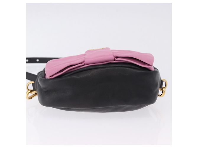 Borsa a tracolla PRADA Ribbon in pelle Nero Rosa Auth 199439V - vista 6