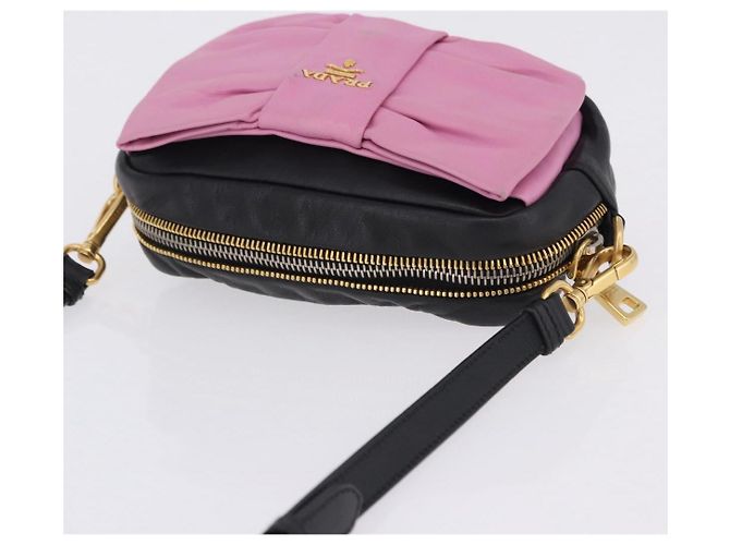 Borsa a tracolla PRADA Ribbon in pelle Nero Rosa Auth 199439V - vista 7