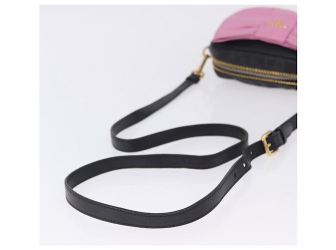Borsa a tracolla PRADA Ribbon in pelle Nero Rosa Auth 199439V - vista 8