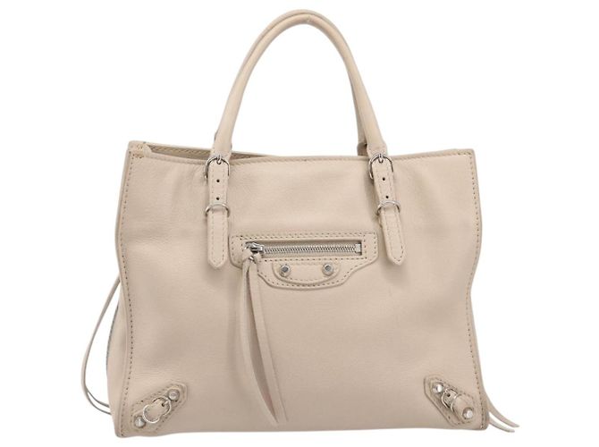 BALENCIAGA Borsa a mano Paper Mini in pelle 2way Grigio Argento 357333 Auth 204084V Marrone - vista 13