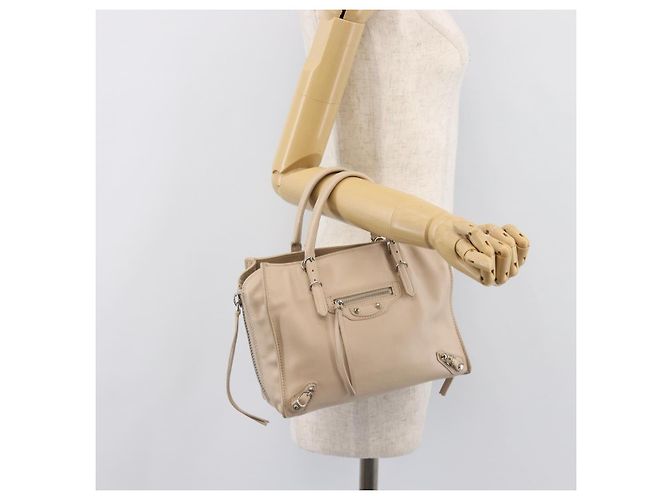 BALENCIAGA Borsa a mano Paper Mini in pelle 2way Grigio Argento 357333 Auth 204084V Marrone - vista 29