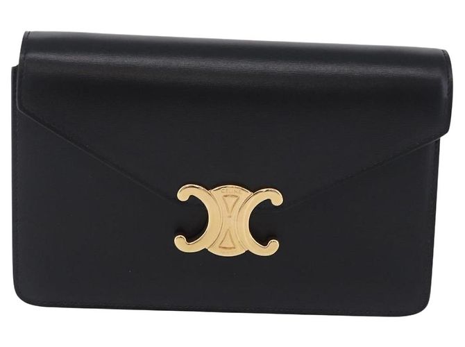Céline Borsa a tracolla con catena CELINE Triomphe in pelle nera e tono oro Auth ka6199SAM Nero - vista 13