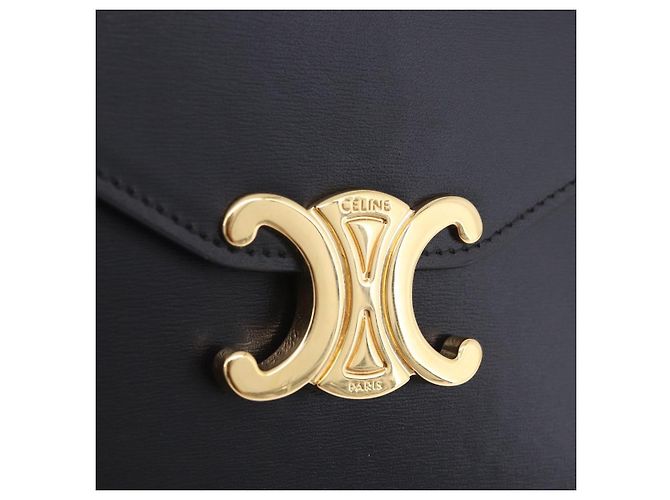 Céline Borsa a tracolla con catena CELINE Triomphe in pelle nera e tono oro Auth ka6199SAM Nero - vista 18