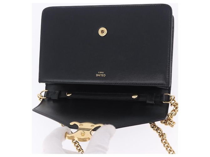 Céline Borsa a tracolla con catena CELINE Triomphe in pelle nera e tono oro Auth ka6199SAM Nero - vista 19