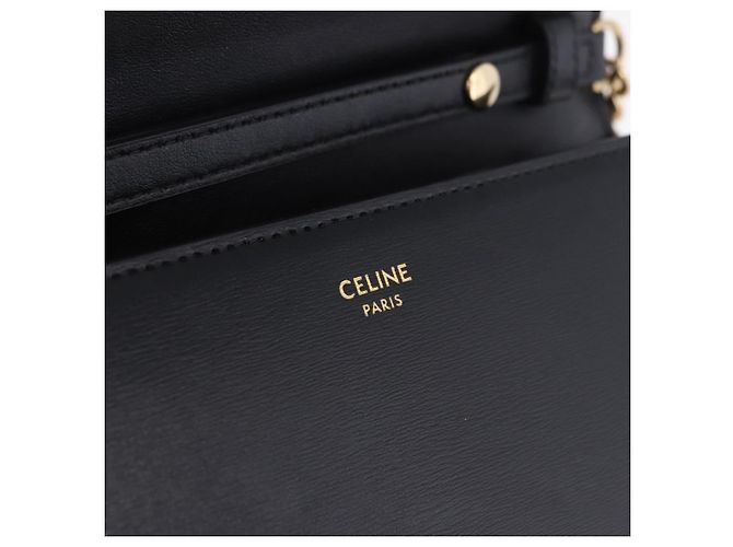 Céline Borsa a tracolla con catena CELINE Triomphe in pelle nera e tono oro Auth ka6199SAM Nero - vista 20