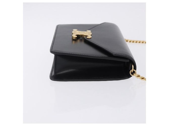 Céline Borsa a tracolla con catena CELINE Triomphe in pelle nera e tono oro Auth ka6199SAM Nero - vista 3