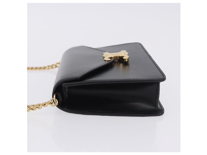 Céline Borsa a tracolla con catena CELINE Triomphe in pelle nera e tono oro Auth ka6199SAM Nero - vista 4