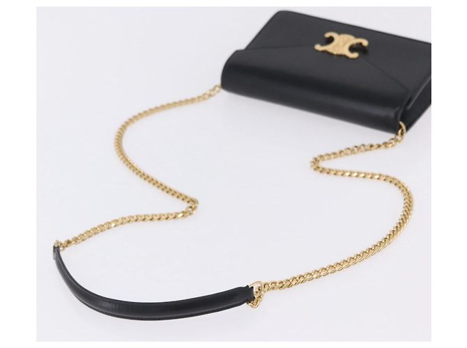 Céline Borsa a tracolla con catena CELINE Triomphe in pelle nera e tono oro Auth ka6199SAM Nero - vista 7