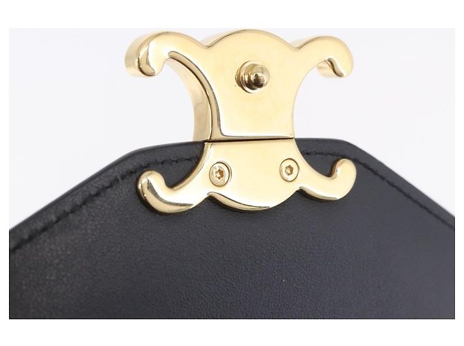 Céline Borsa a tracolla con catena CELINE Triomphe in pelle nera e tono oro Auth ka6199SAM Nero - vista 9