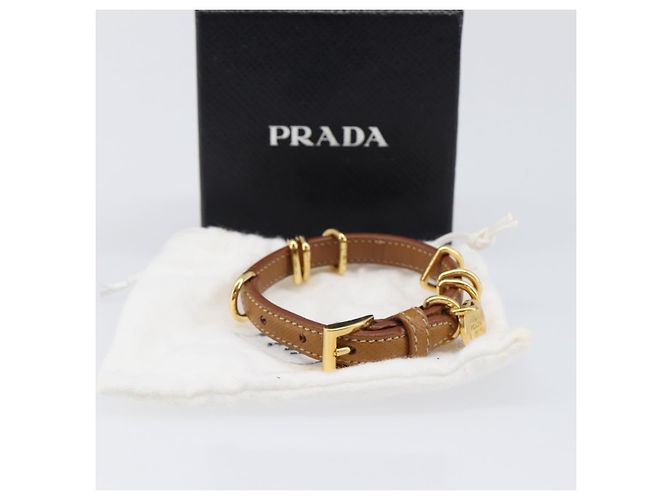 Bracciale PRADA in pelle marrone tono oro Auth ar14250V - vista 12