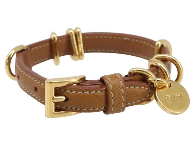Bracciale PRADA in pelle marrone tono oro Auth ar14250V - vista 13