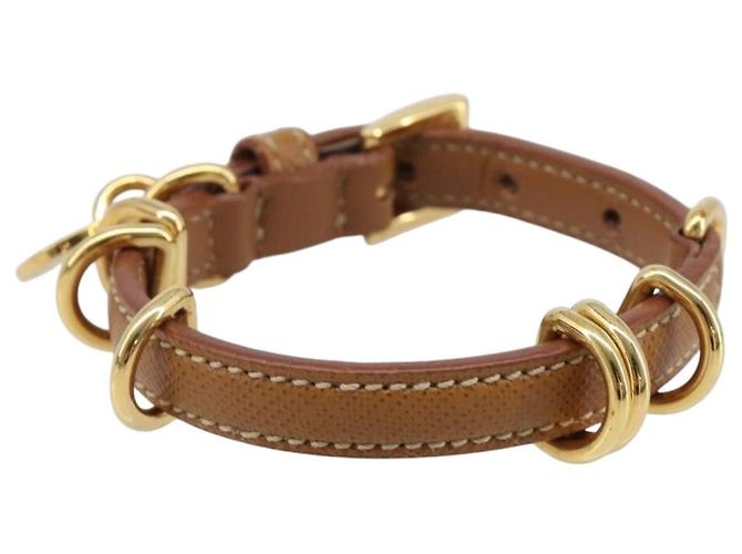 Bracciale PRADA in pelle marrone tono oro Auth ar14250V - vista 2
