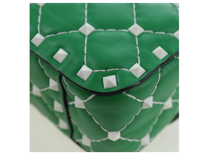 VALENTINO Rockstuds Schultertasche mit Kette aus Leder Grün Weiß Auth 202800V - Ansicht 18