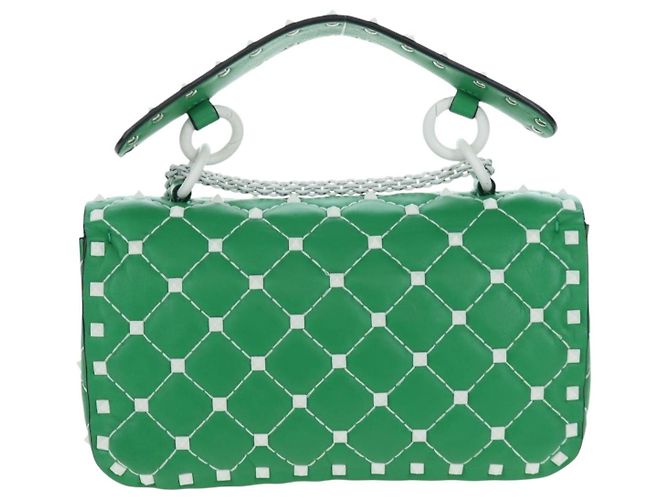 VALENTINO Rockstuds Schultertasche mit Kette aus Leder Grün Weiß Auth 202800V - Ansicht 2
