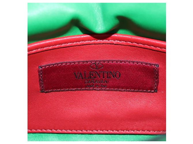 VALENTINO Rockstuds Schultertasche mit Kette aus Leder Grün Weiß Auth 202800V - Ansicht 24