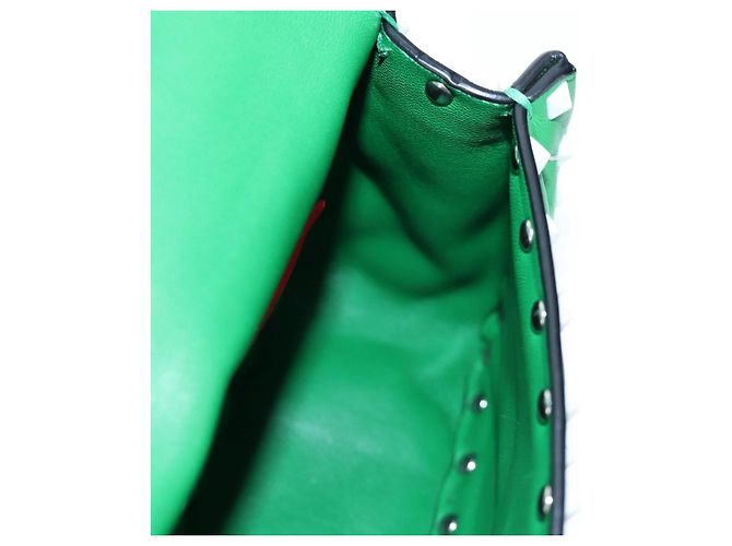 VALENTINO Rockstuds Schultertasche mit Kette aus Leder Grün Weiß Auth 202800V - Ansicht 25