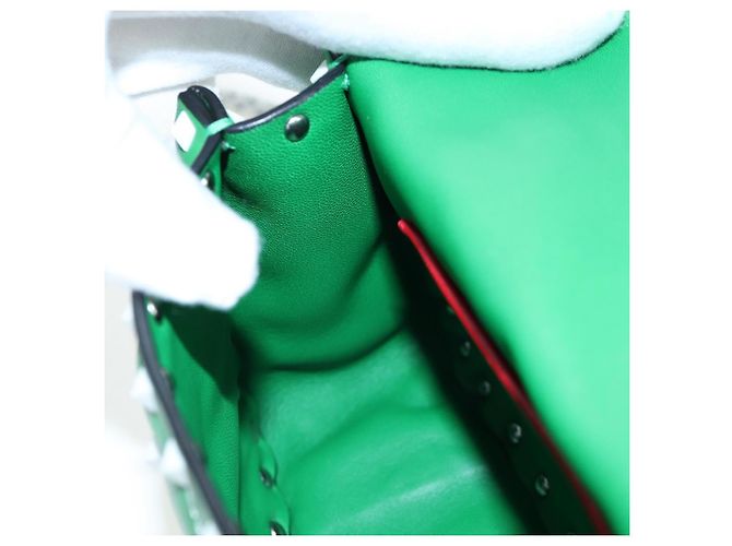 VALENTINO Rockstuds Schultertasche mit Kette aus Leder Grün Weiß Auth 202800V - Ansicht 26