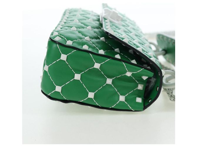 VALENTINO Rockstuds Schultertasche mit Kette aus Leder Grün Weiß Auth 202800V - Ansicht 4