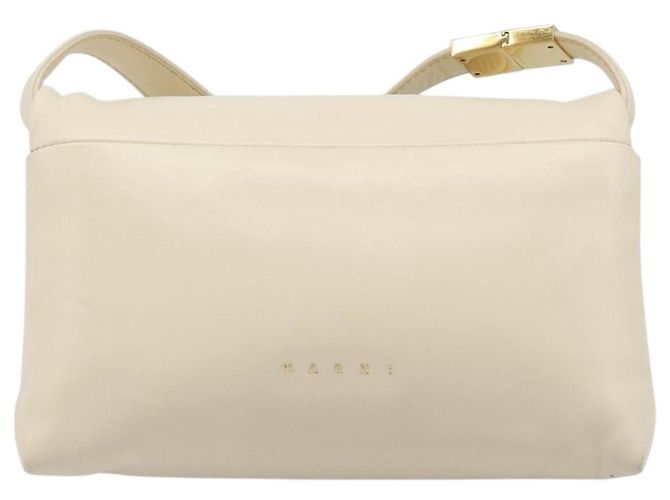 MARNI Prisma Shoulder Bag Leather White Gold Tone Auth 204613A - view 2