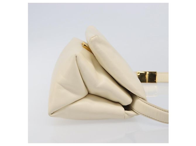 MARNI Prisma Shoulder Bag Leather White Gold Tone Auth 204613A - view 3