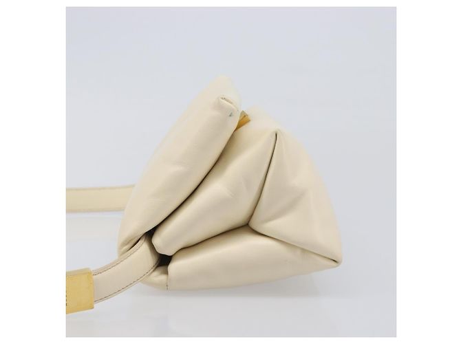 MARNI Prisma Shoulder Bag Leather White Gold Tone Auth 204613A - view 4