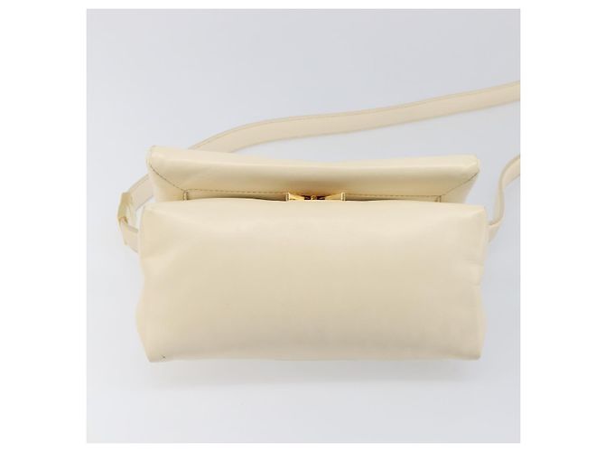 MARNI Prisma Shoulder Bag Leather White Gold Tone Auth 204613A - view 5