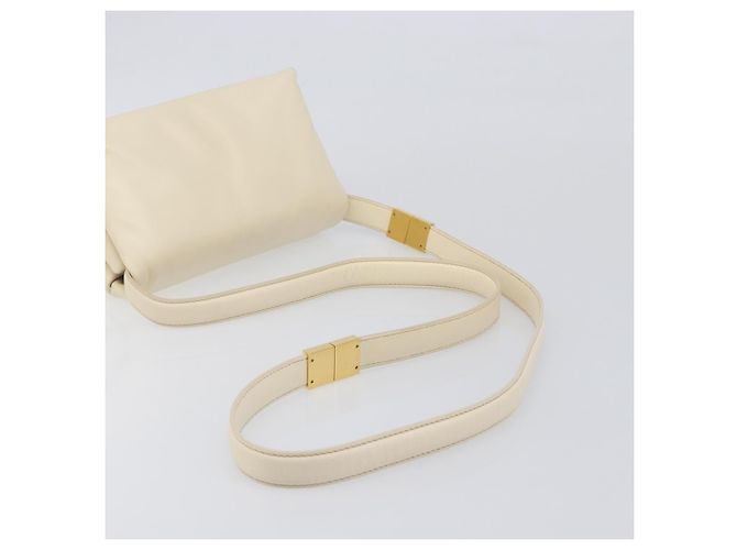 MARNI Prisma Shoulder Bag Leather White Gold Tone Auth 204613A - view 7