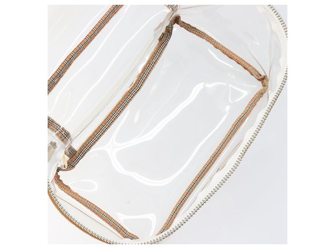 Necessaire Burberrys Vanity Cosmetic Pouch Vinyl Clear Silver Auth 203681A Argento - vista 12