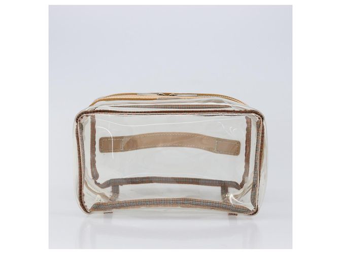 Necessaire Burberrys Vanity Cosmetic Pouch Vinyl Clear Silver Auth 203681A Argento - vista 5