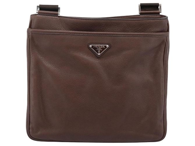 Borsa a tracolla PRADA in pelle Taurillon Marrone Argento Auth am12669V - vista 13