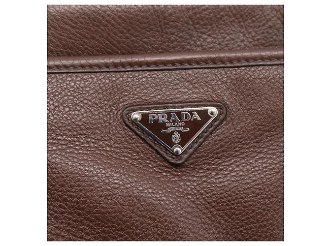 Borsa a tracolla PRADA in pelle Taurillon Marrone Argento Auth am12669V - vista 18