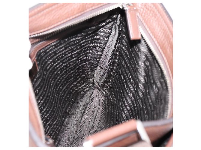 Borsa a tracolla PRADA in pelle Taurillon Marrone Argento Auth am12669V - vista 20