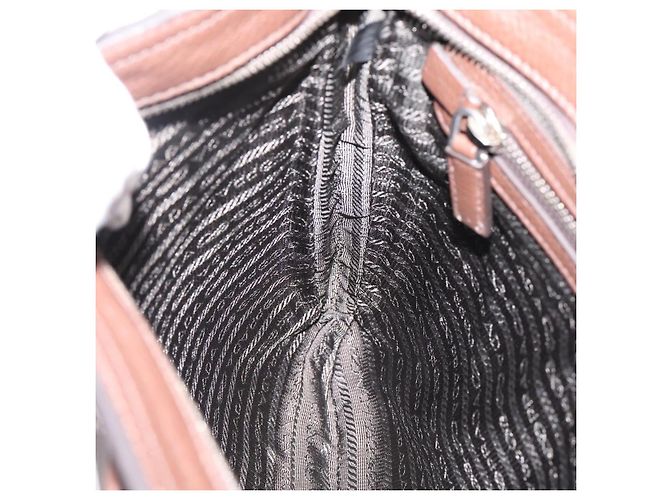 Borsa a tracolla PRADA in pelle Taurillon Marrone Argento Auth am12669V - vista 21