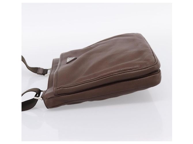 Borsa a tracolla PRADA in pelle Taurillon Marrone Argento Auth am12669V - vista 3