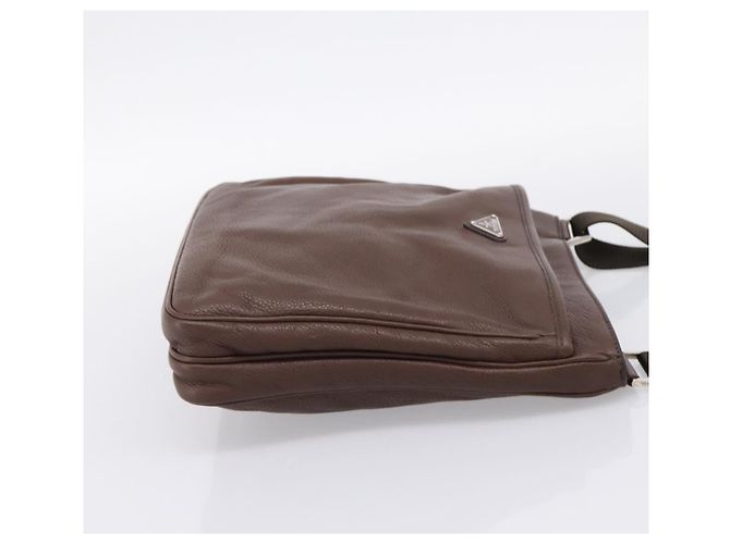Borsa a tracolla PRADA in pelle Taurillon Marrone Argento Auth am12669V - vista 4