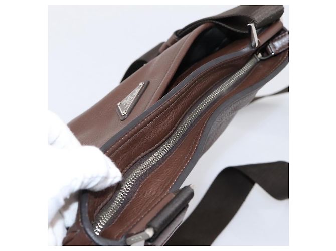 Borsa a tracolla PRADA in pelle Taurillon Marrone Argento Auth am12669V - vista 6