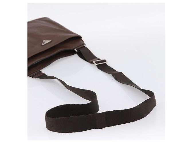 Borsa a tracolla PRADA in pelle Taurillon Marrone Argento Auth am12669V - vista 7