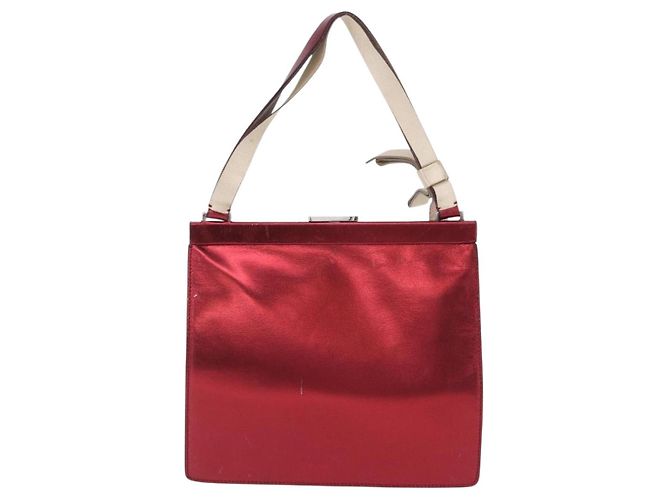 Borsa a mano Miu Miu in pelle rossa argento Auth 204327 Rosso - vista 3