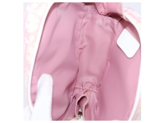 Pouch Christian Dior Trotter Canvas PVC Rosa Argento Auth 203879 - vista 11