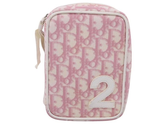 Pouch Christian Dior Trotter Canvas PVC Rosa Argento Auth 203879 - vista 13