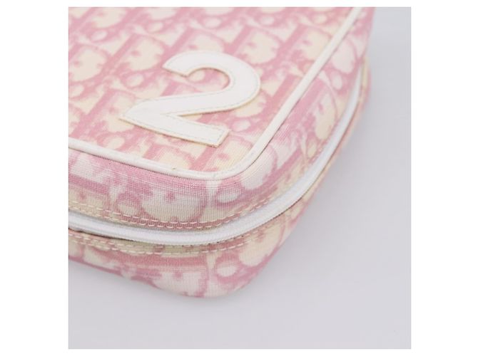 Pouch Christian Dior Trotter Canvas PVC Rosa Argento Auth 203879 - vista 14