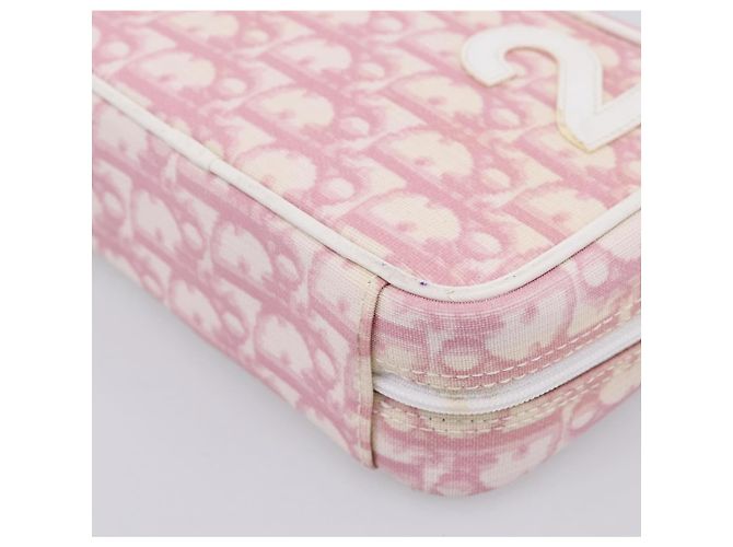 Pouch Christian Dior Trotter Canvas PVC Rosa Argento Auth 203879 - vista 15