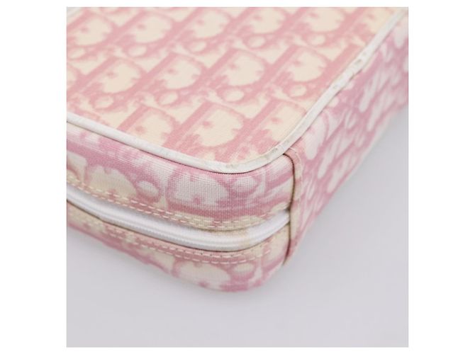 Pouch Christian Dior Trotter Canvas PVC Rosa Argento Auth 203879 - vista 16