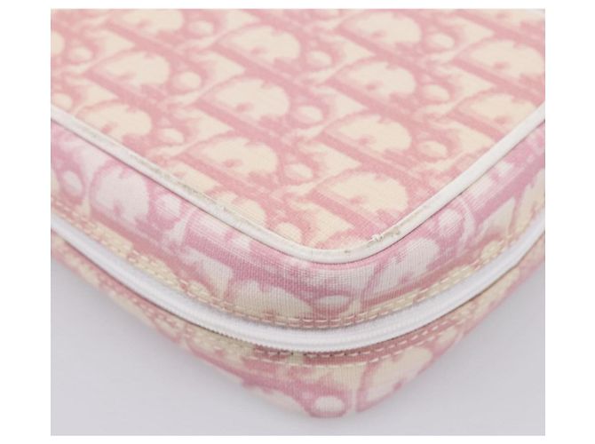 Pouch Christian Dior Trotter Canvas PVC Rosa Argento Auth 203879 - vista 17