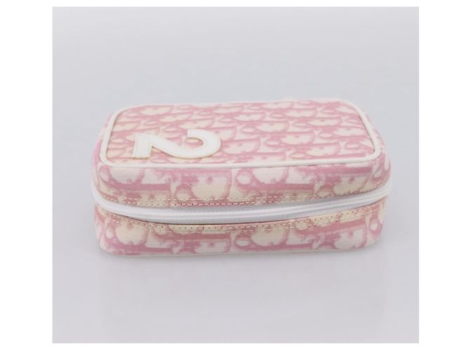 Pouch Christian Dior Trotter Canvas PVC Rosa Argento Auth 203879 - vista 3
