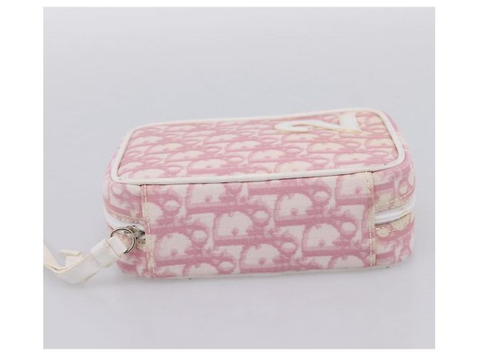 Pouch Christian Dior Trotter Canvas PVC Rosa Argento Auth 203879 - vista 4