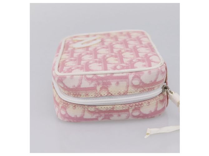 Pouch Christian Dior Trotter Canvas PVC Rosa Argento Auth 203879 - vista 5