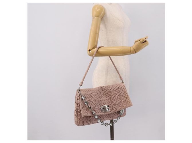 Bolsa de Ombro Miu Miu Matelassé em Couro Rosa Prateada Autêntica ka6197V Prata - vista 28