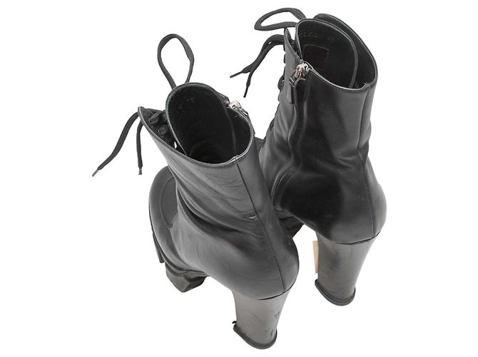 Black Prada Leather Heeled Combat Boots Size 40 - view 3